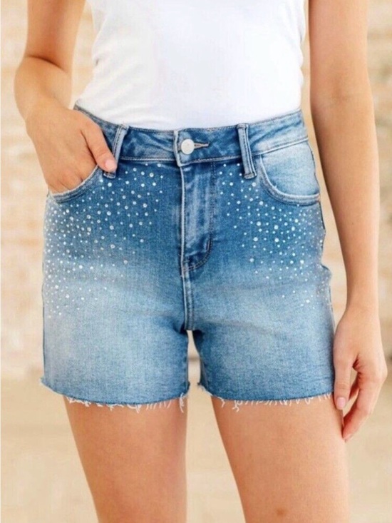 Judy Blue Pants - Judy Blue Rhinestone Elle Jean Shorts Sz Large High Rise Cutoff Distressed